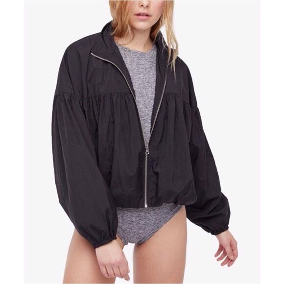 Free People Balloon Bomber Jacket in Black Size Small Oversized Lightweight - Picture 1 of 15